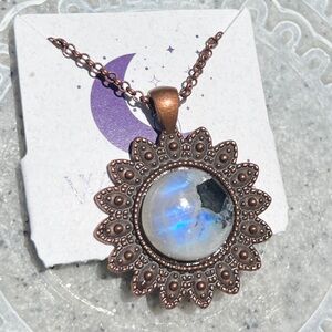 Rainbow Moonstone Crystal Copper Necklace - Handmade by Wandering Bunny LLC